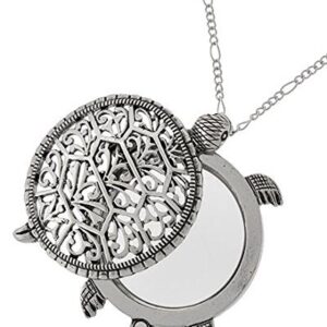 Artisan Owl Sea Turtle Magnifier Magnifying Glass Sliding Top Magnet Pendant Necklace, 30" (Silver Tone)