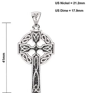 US Jewels 925 Sterling Silver 1.625in Irish Celtic Knot Cross Antique Finish Pendant