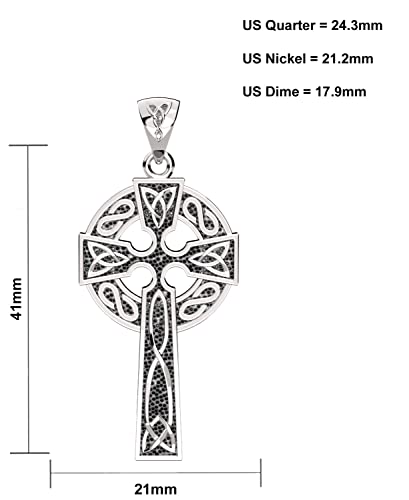 US Jewels 925 Sterling Silver 1.625in Irish Celtic Knot Cross Antique Finish Pendant