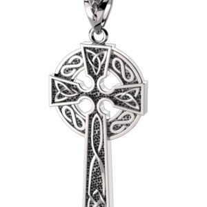 US Jewels 925 Sterling Silver 1.625in Irish Celtic Knot Cross Antique Finish Pendant