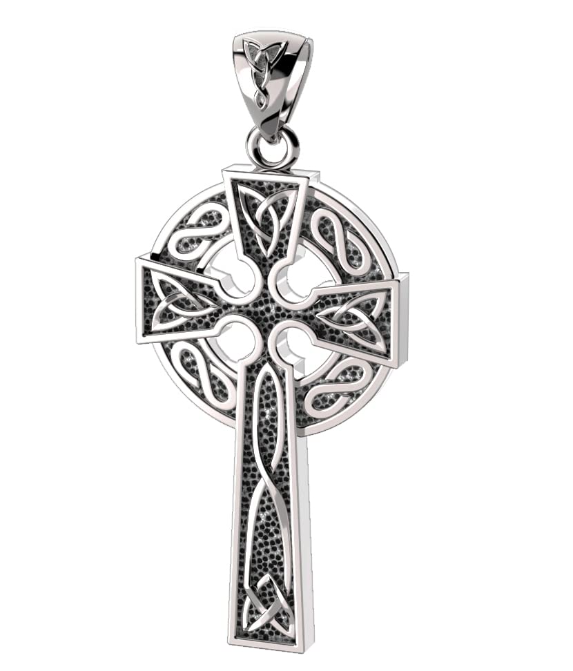 US Jewels 925 Sterling Silver 1.625in Irish Celtic Knot Cross Antique Finish Pendant