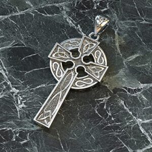 US Jewels 925 Sterling Silver 1.625in Irish Celtic Knot Cross Antique Finish Pendant