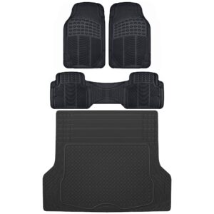 bdk proliner all weather rubber auto floor mats and trunk cargo liner - front & rear heavy duty set fit for car suv van and truck, black, 4 pieces (trim to fit)