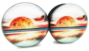 pierced republic pair* orange planet horizon plugs - acrylic screw-on - 10 sizes (1" (25mm))