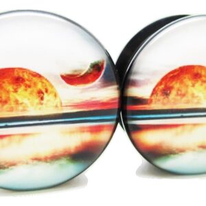 Pierced Republic Pair* Orange Planet Horizon Plugs - Acrylic Screw-On - 10 Sizes (1" (25mm))