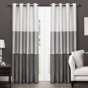 exclusive home chateau striped faux silk grommet top curtain panel pair, 54"x96", black pearl