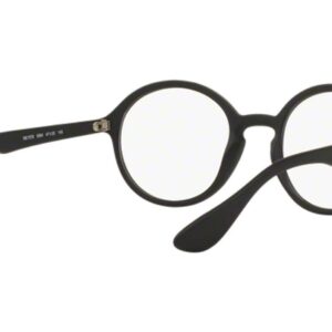 Ray-Ban RX7075 Round Prescription Eyeglass Frames, Rubber Black & Black/Demo Lens, 49 mm