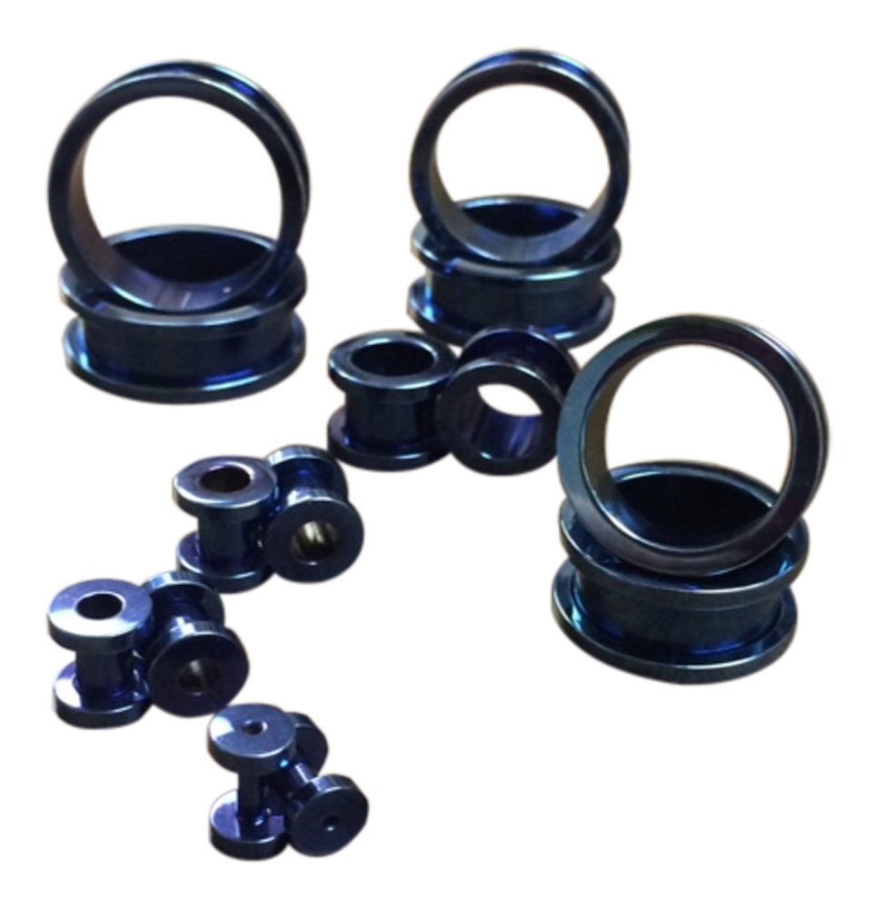 Lobal Domination Pair of Dark Blue Titanium Ion Plated Screw Fit Tunnels Plugs Earlets Gauges (10g (2.5mm))