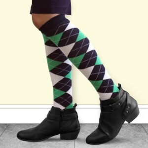 Golf Knickers Colorful Knee High Argyle Cotton Socks For Men Women and Youth - NNN: Lime/Pink/White - Ladies