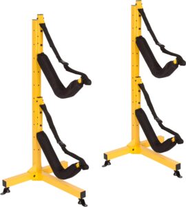 suspenz kayak storage rack, 2-boat ez rack for kayak, canoe, sup (t-base/1 box) indoor/outdoor kayak hangers hooks, yellow, 48" x 24" (12-9902)