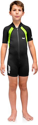 Cressi Kids Swimsuit Short Sleeve, Black/Lime, L