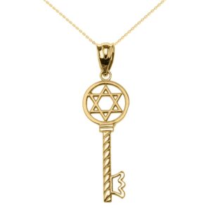 14k Yellow Gold Star of David Key Pendant Necklace, 16"