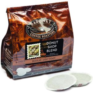 Baronet Coffee Pods [Donut Shop-54 Pods] Single Cup Use Like Senseo Coffee Pods- 3 Bags of 18 Single Serve 8 Gram Pods, Regular Strength Soft Coffee Pods, Medium Roast [Donut Shop]