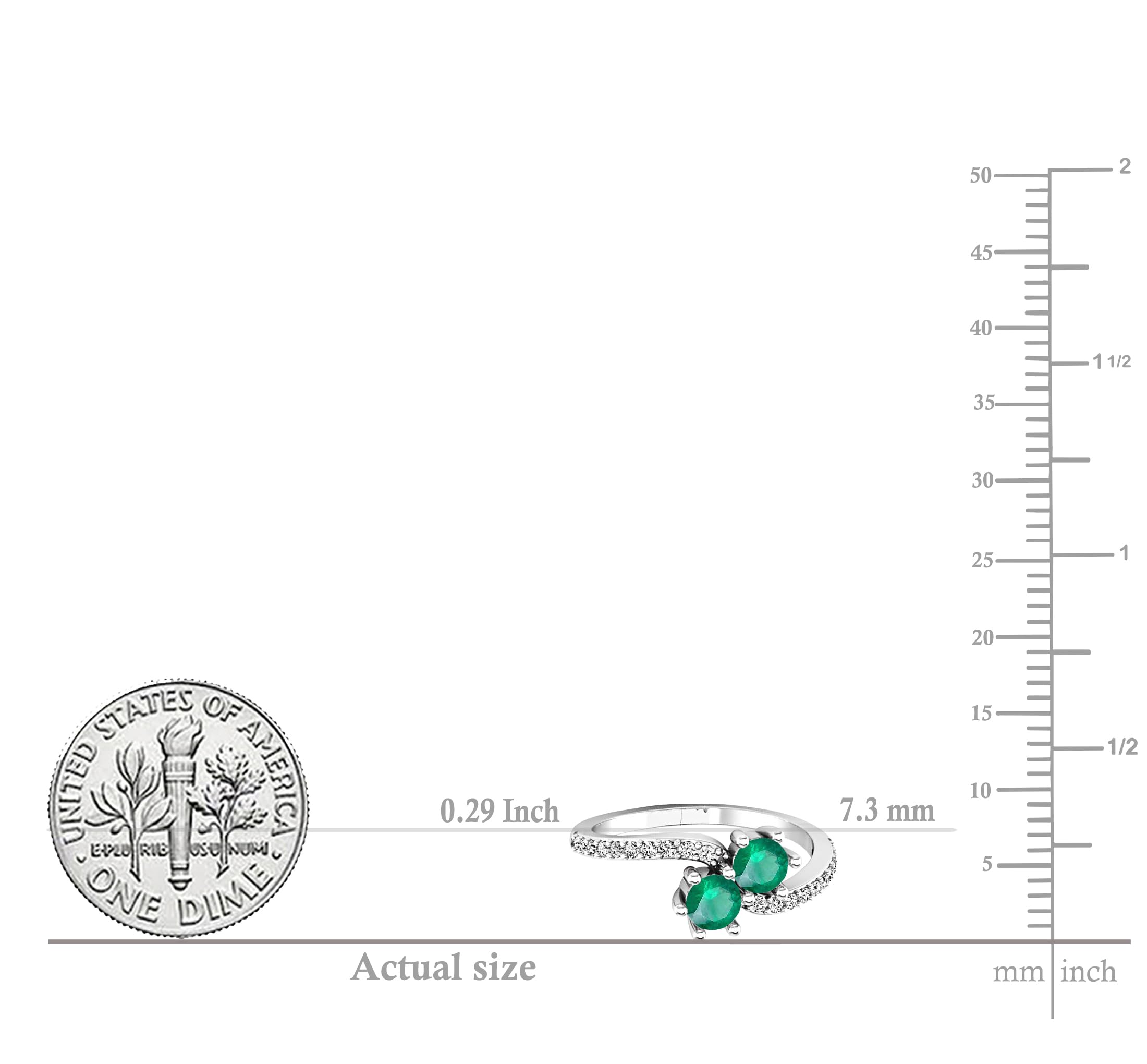 Dazzlingrock Collection Round Emerald & White Diamond Two Stone Swirl Engagement Ring in 14K White Gold, Size 7