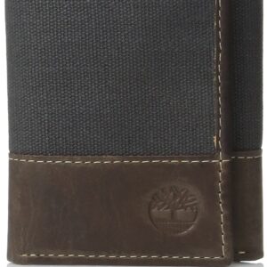 Timberland Men's Canvas & Leather Trifold Wallet, Blue, One Size