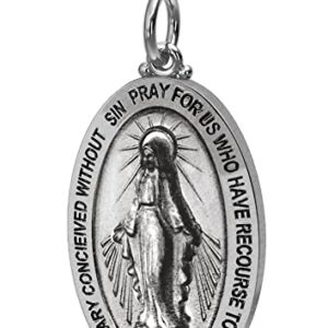 US Jewels Ladies 925 Sterling Silver 32.5mm Virgin Mary Antique Finish Pendant