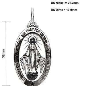 US Jewels Ladies 925 Sterling Silver 32.5mm Virgin Mary Antique Finish Pendant