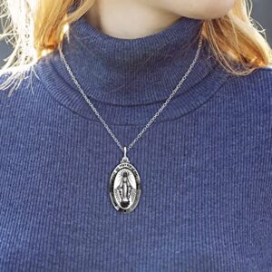 US Jewels Ladies 925 Sterling Silver 32.5mm Virgin Mary Antique Finish Pendant