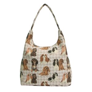 Signare Tapestry Hobo Shoulder bag Slouch Purse For Women with Cavalier King Charles Spaniel Dog Design (HOBO-KGCS)