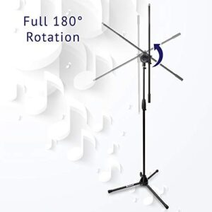 LyxPro Microphone Stand Boom Arm Tilting Rotating Floor Podium Stage or Studio Strong Durable And Foldable Height 38.5"- 66" Extends Arm to 29 3/8" Comes With 3/8" and 5/8" mount Adapter