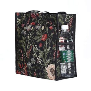 Signare Black Floral Shoulder Tote Shopping Bag with Sunflower Poppy Dragonfly Butterfly (SHOP-MGDBK)