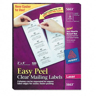 Avery Clear Easy Peel Shipping Labels, Laser, 2 x 4, 500/Box