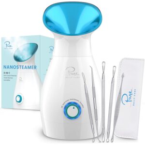 nanosteamer large 3-in-1 nano ionic facial steamer with precise temp control - humidifier - unclogs pores - blackheads - spa quality - bonus 5 piece stainless steel skin kit (teal)