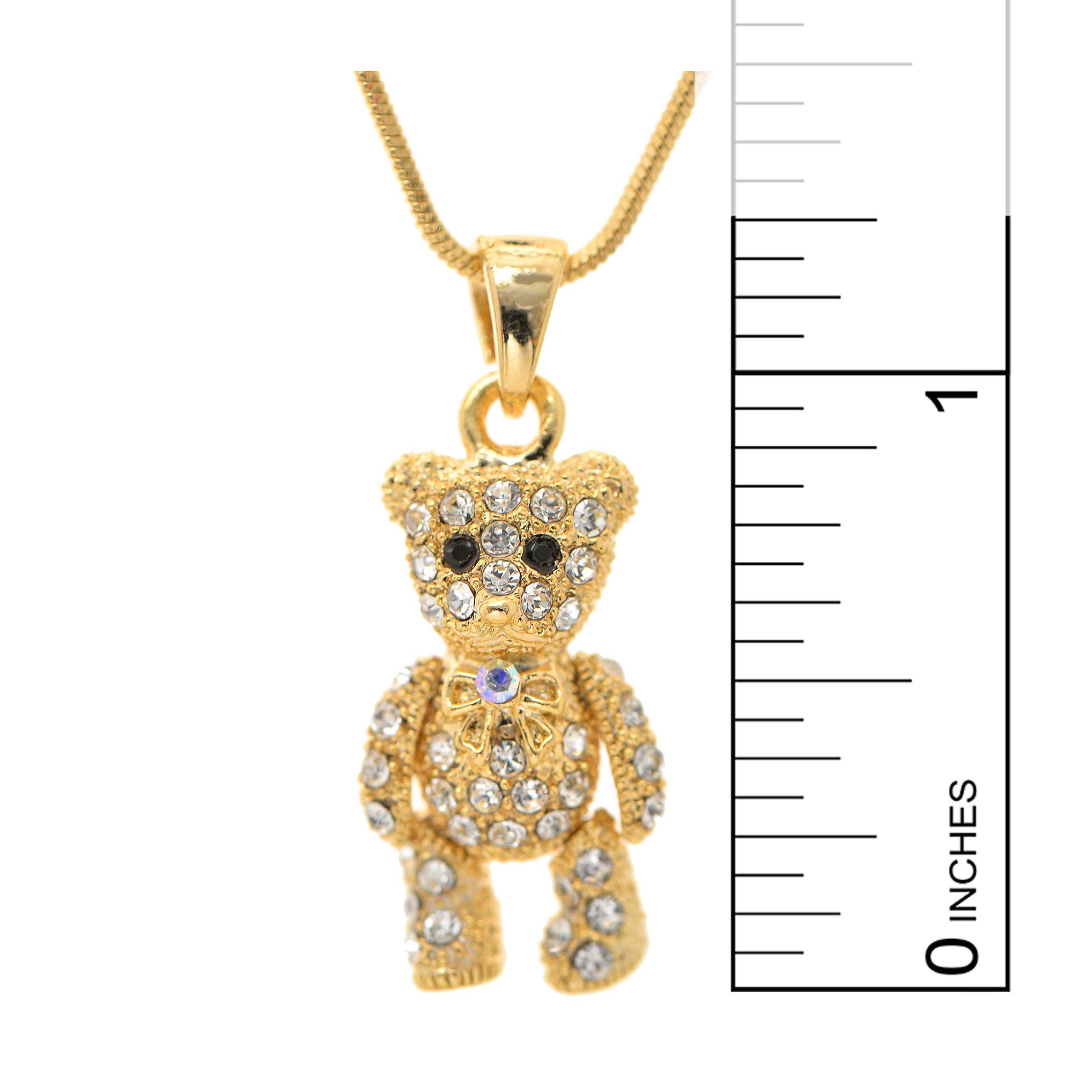 Spinningdaisy Cuddly Crystal Moveable Teddy Bear Necklace Gold