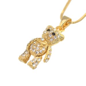 Spinningdaisy Cuddly Crystal Moveable Teddy Bear Necklace Gold