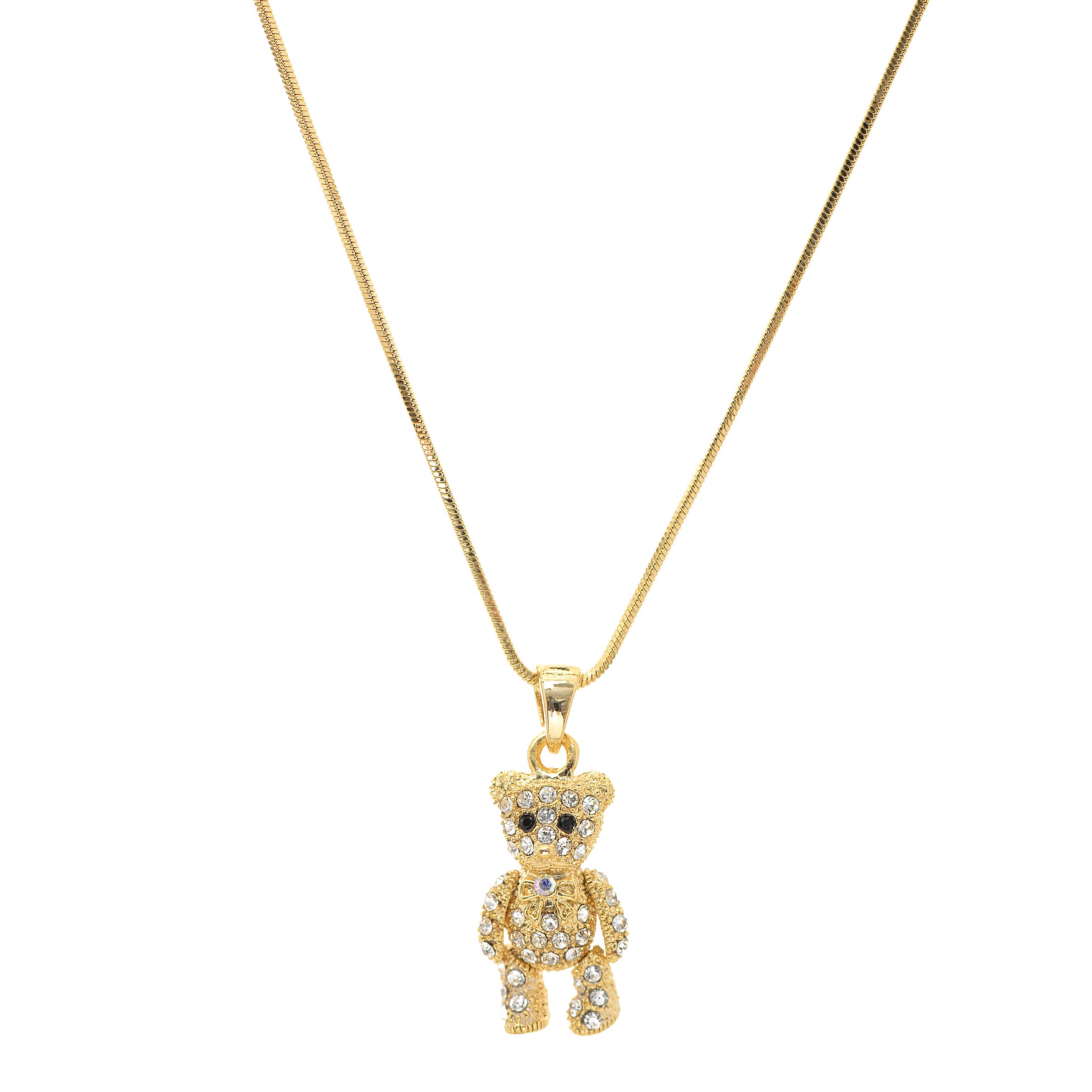 Spinningdaisy Cuddly Crystal Moveable Teddy Bear Necklace Gold