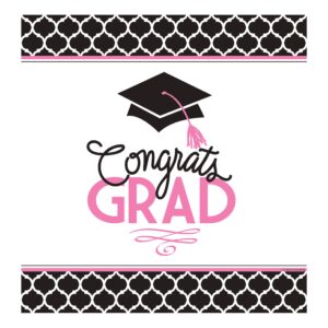 creative converting border print plastic tablecover, 54 x 102", glamorous grad, black/white/pink