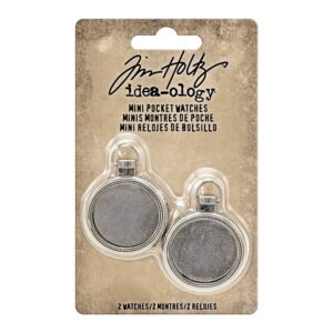 Tim Holtz Idea-ology Mini Pocket Watch Embellishments 2/Pack, Antique Nickel (TH93274),Silver