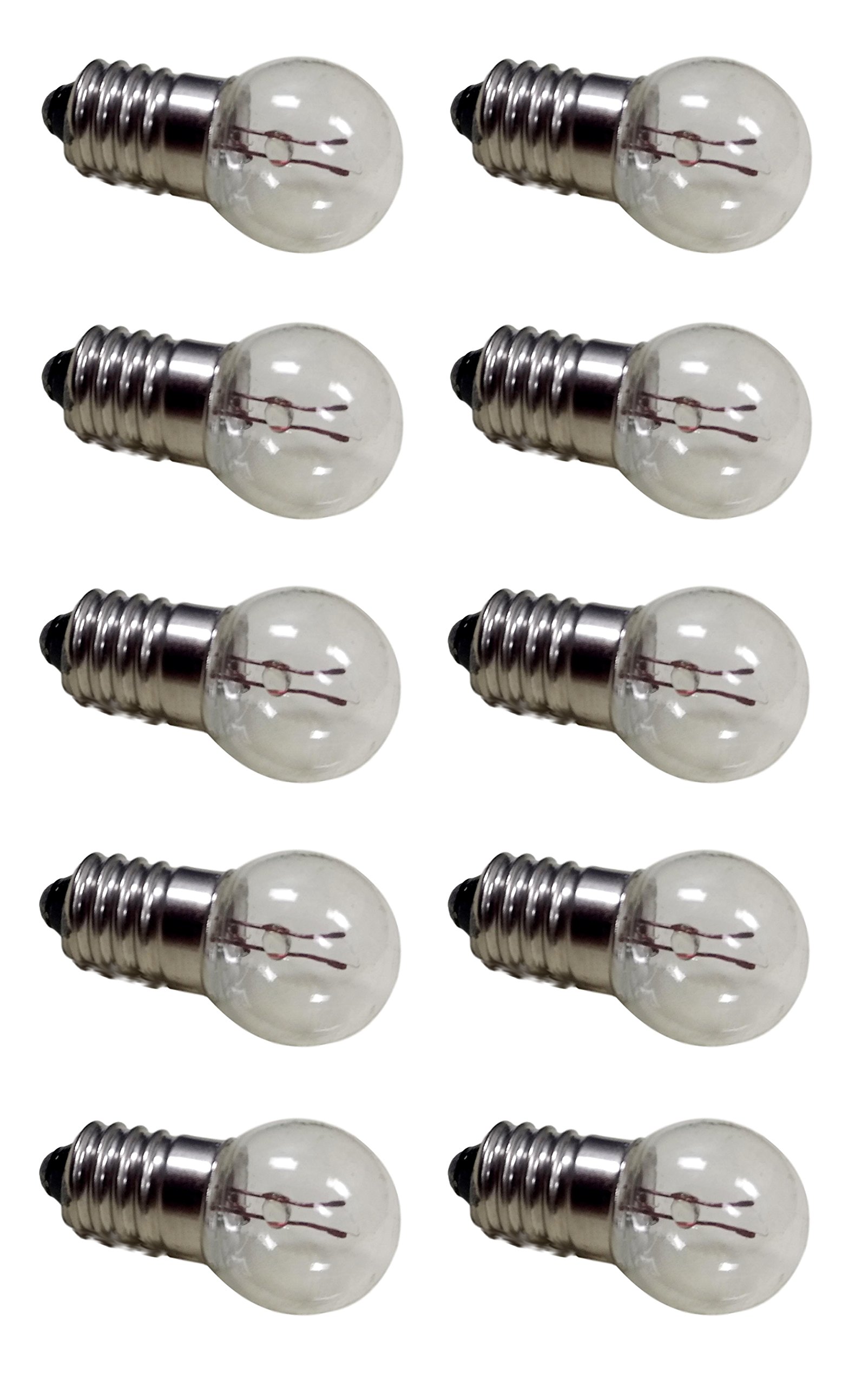 Sci-Supply Pack of 10 E10 Miniature Screw Base Light Bulbs, 6.3V / 0.5A, 6 Volt Miniature Lamp