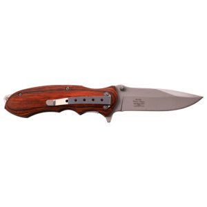 Elk Ridge - Outdoors Spring Assisted Folding Knife - 4.5-in Closed, 3.5-in Satin Finish Stainless Steel Blade, Brown Wood Handle, Pocket Clip, Hunting, Camping, Survival, EDC - ER-A160SW