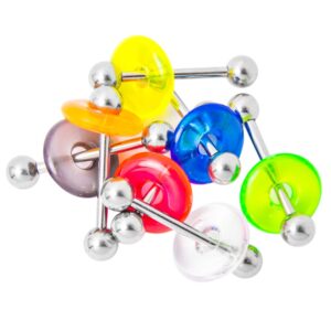 bodyjewelryonline tongue piercing barbells - 7-pack acrylic doughnut with 14ga-5/8(16 mm) 316l surgical steel barbell assorted colors