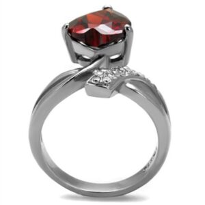 Marimor Jewelry 3.22 Carat Heart Shape Garnet Color Cubic Zirconia Stainless Steel Fashion Ring Women's Size 5