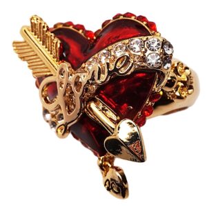 Ritzy Couture Women’s ‘Love Life’ Valentine’s Day Enamel Heart and Arrow Ring with Clear Rhinestones (Red/Gold, 7)