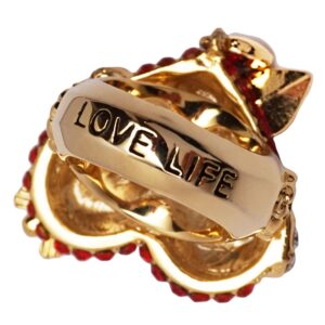 Ritzy Couture Women’s ‘Love Life’ Valentine’s Day Enamel Heart and Arrow Ring with Clear Rhinestones (Red/Gold, 7)