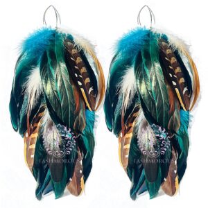 Fashmorous Feather Earrings Blue Feather Earrings for Women Bohemian Feather Earrings for Women Dangle