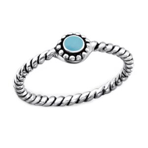 Midi Ring Sterling Silver 925 Blue Turquoise Boho Vintage Antique Style US Size 3.5 (E23804)