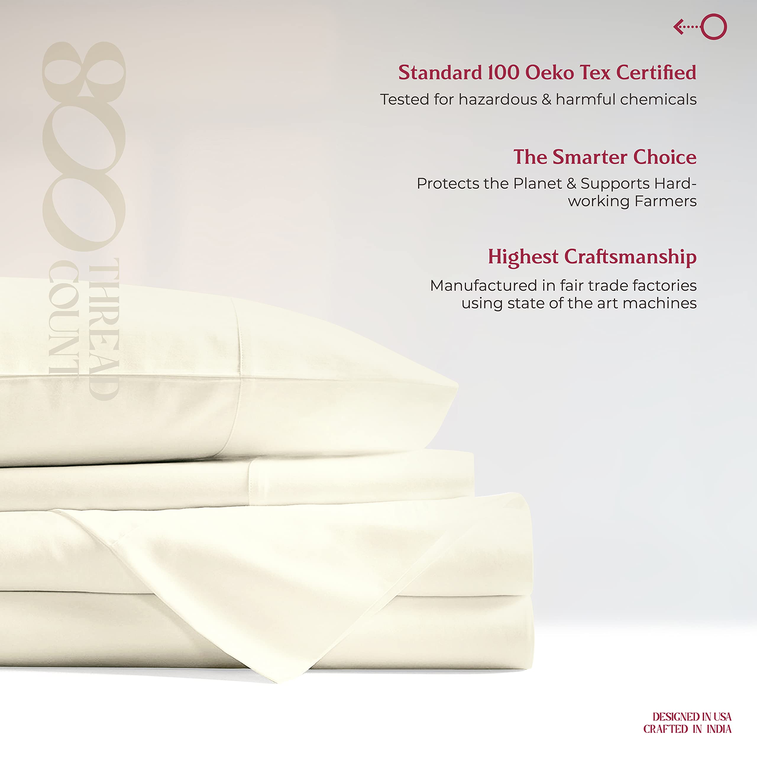 Mayfair Linen 100% Egyptian Cotton Sheets Queen Size - 800 High Thread Count Sheets Queen, 4 PC Luxury Hotel Sheets for Queen Size Bed, 16" Deep Pocket Sateen Weave Soft Cooling Bedding Sets - Ivory