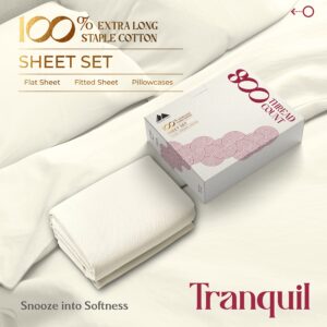 Mayfair Linen 100% Egyptian Cotton Sheets Queen Size - 800 High Thread Count Sheets Queen, 4 PC Luxury Hotel Sheets for Queen Size Bed, 16" Deep Pocket Sateen Weave Soft Cooling Bedding Sets - Ivory