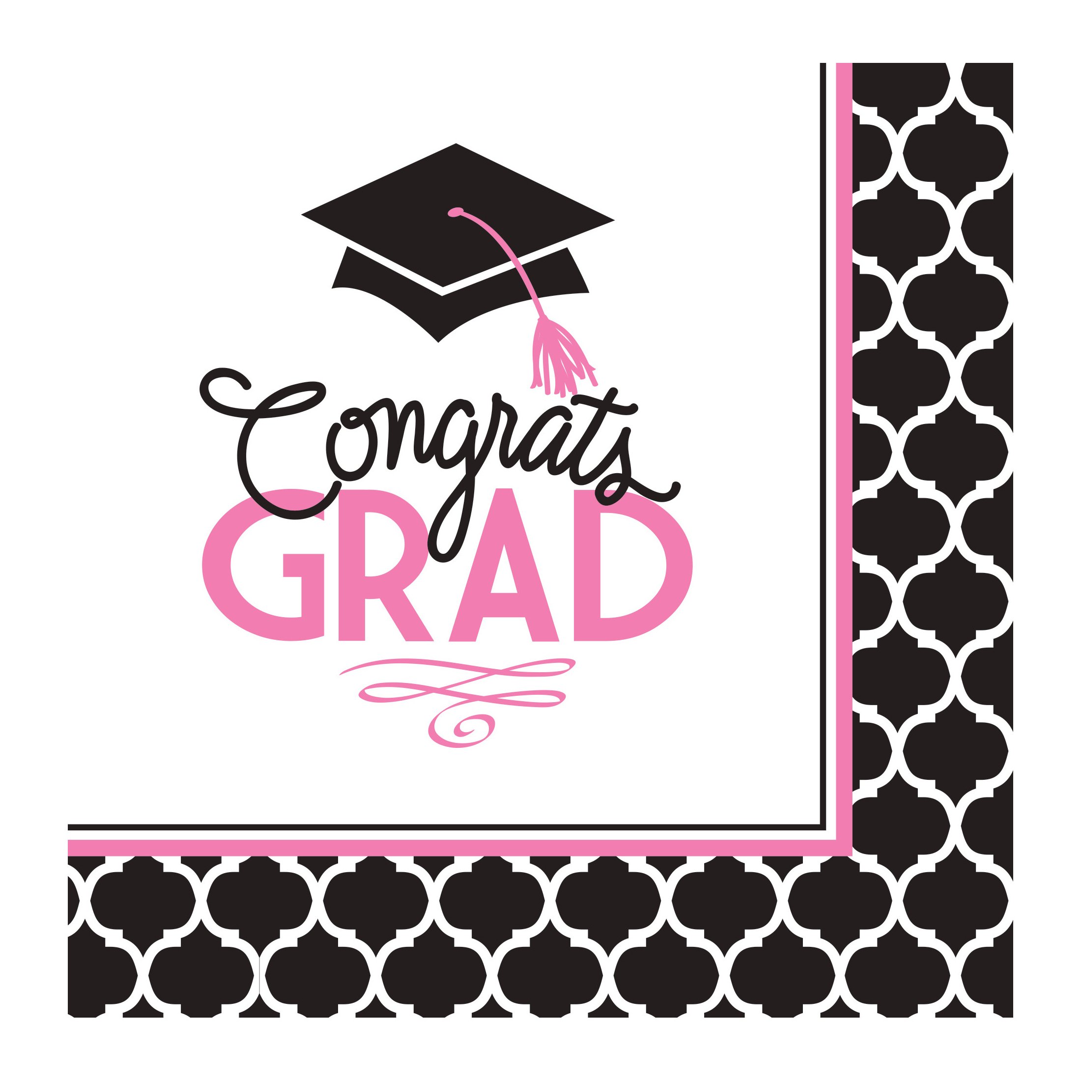 Creative Converting 36 Count Paper Lunch Napkins, Glamorous Grad, Black/White/Pink