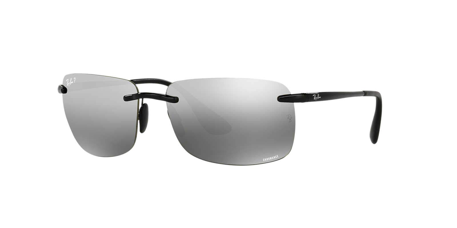 Ray-Ban Men's RB4255 Chromance Square Sunglasses, Black/Polarized Grey Mirrored Silver, 60 mm