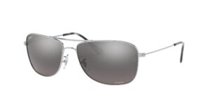 ray-ban rb3543 chromance aviator sunglasses, silver/polarized grey mirrored silver, 59 mm + 0