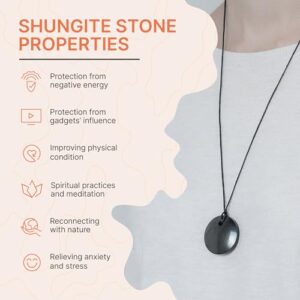 Karelian Heritage Round Tablet Shungite Stones Pendant | Authentic Shungite Crystal Jewelry Pendant Amulet | Defender Shield Protection Necklace Stone | Chakra Healing Necklace for Meditation PE09