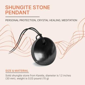 Karelian Heritage Round Tablet Shungite Stones Pendant | Authentic Shungite Crystal Jewelry Pendant Amulet | Defender Shield Protection Necklace Stone | Chakra Healing Necklace for Meditation PE09