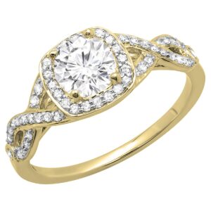 dazzlingrock collection 14k round moissanite & white diamond women split shank halo engagement ring, yellow gold, size 6.5