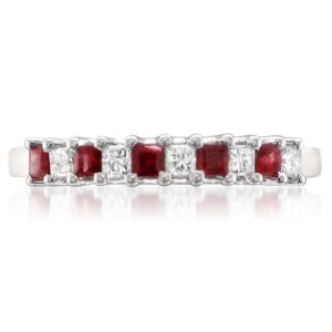 Beyond Brilliance 1/2 Carat Prong-Set Princess Cut Diamond & Red Ruby Bridal Wedding Band Ring in 14K White Gold (H-I, I1-I2)