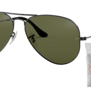 Ray-Ban RB3025 AVIATOR LARGE METAL 004/58 62M Gunmetal/Green Polarized Sunglasses For Men For Women + BUNDLE with Designer iWear Eyewear Kit